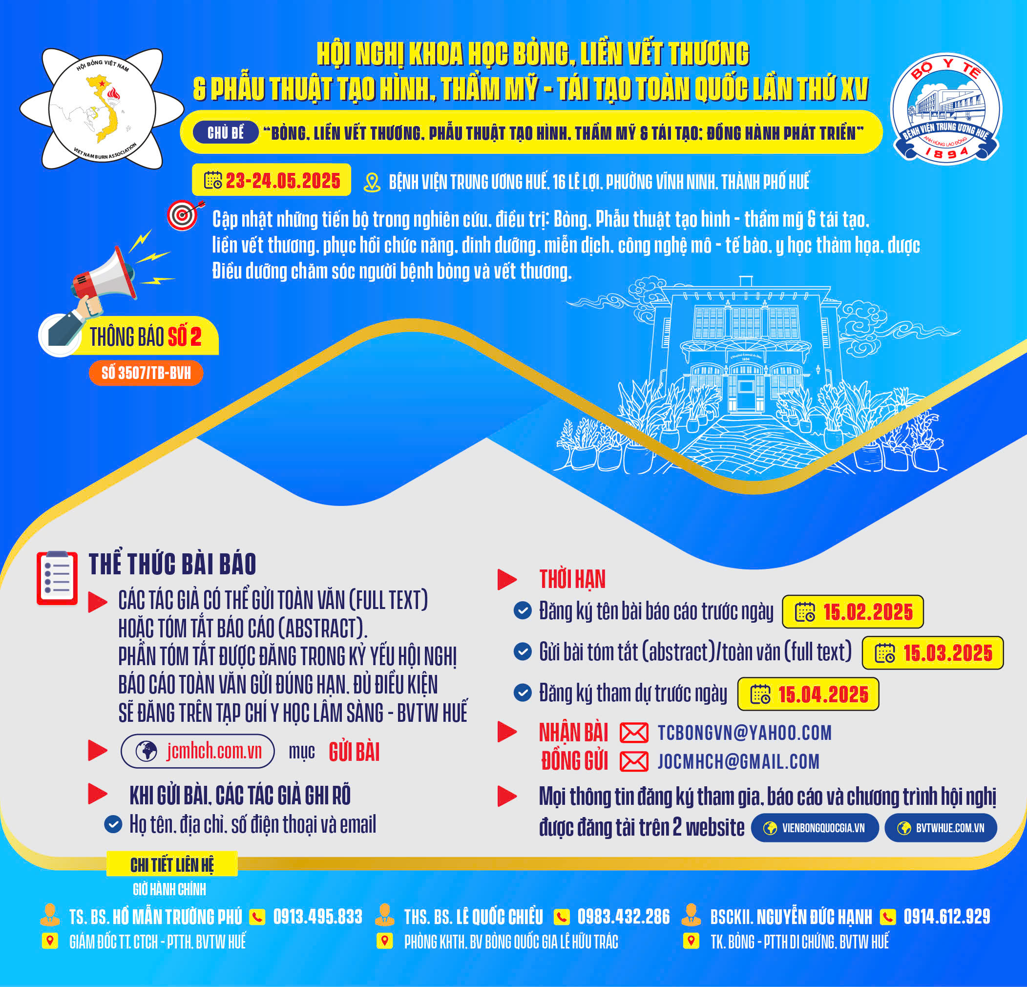 Thông báo số 2" Hội nghị khoa học Bỏng, Liền vết thương & Phẫu thuật Tạo hình, Thẩm mỹ - Tái tạo toàn quốc lần thứ XV