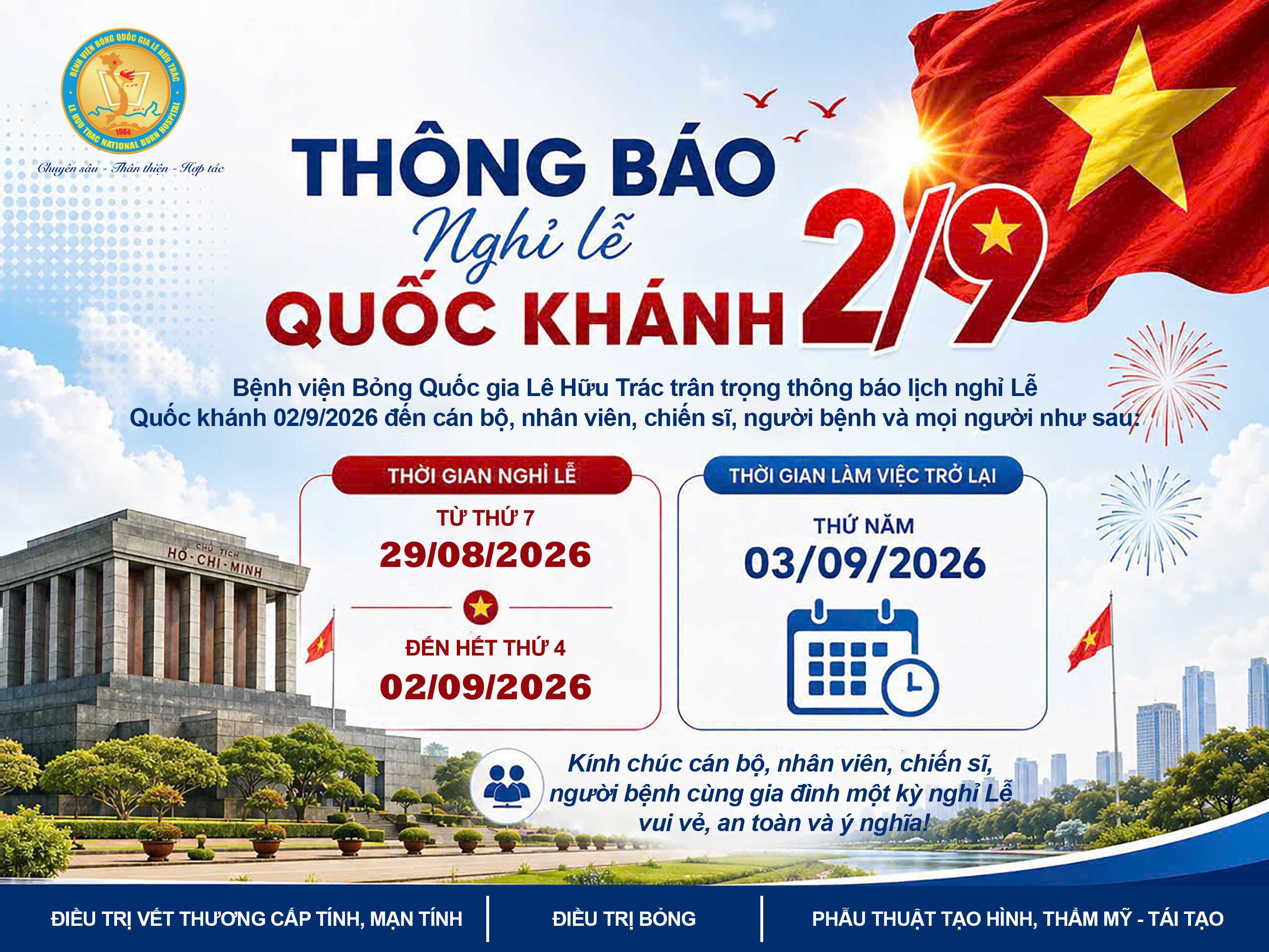 THÔNG BÁO LỊCH NGHỈ LỄ QUỐC KHÁNH 2/9